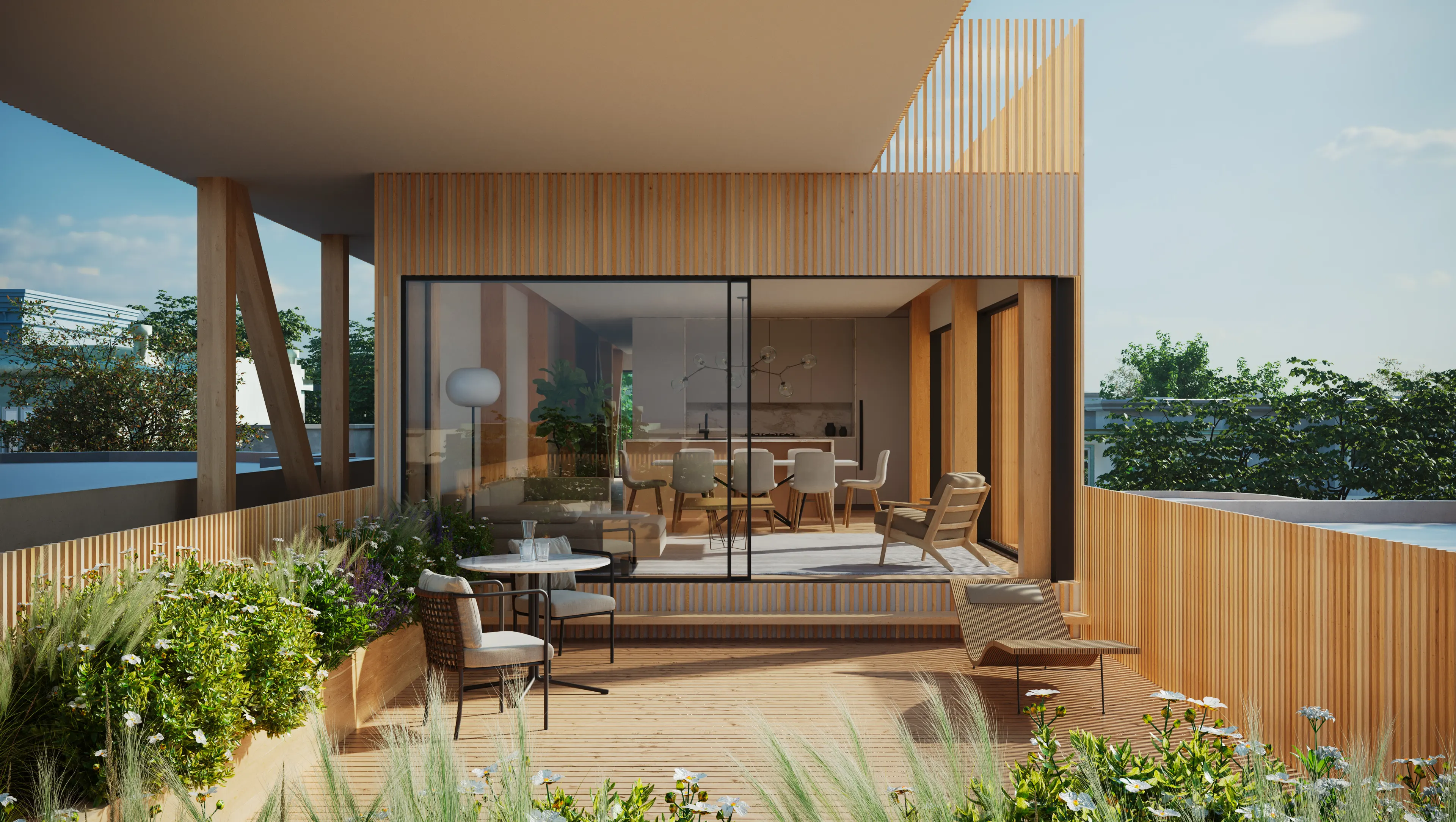 Moving through, a terrace opening onto the living room